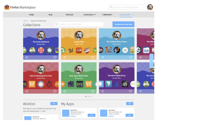 Collections, Wishlist & My Apps Screen: Desktop